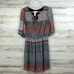 Sweet Storm womens M Boho 3/4 length sleeves color block mini dress lightweight